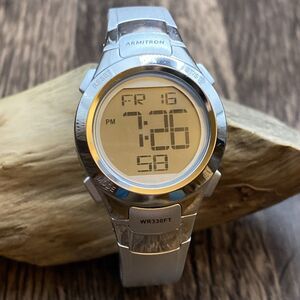 Armitron 45/7012 Sport Women's Digital Chronograph Resin Strap Gray Silver